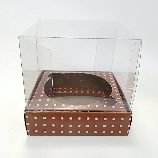 Caixa Mini Bolo M (7x7x7cm) Marrom com Bolinhas Rosa - 10 unidades - Assk - Rizzo