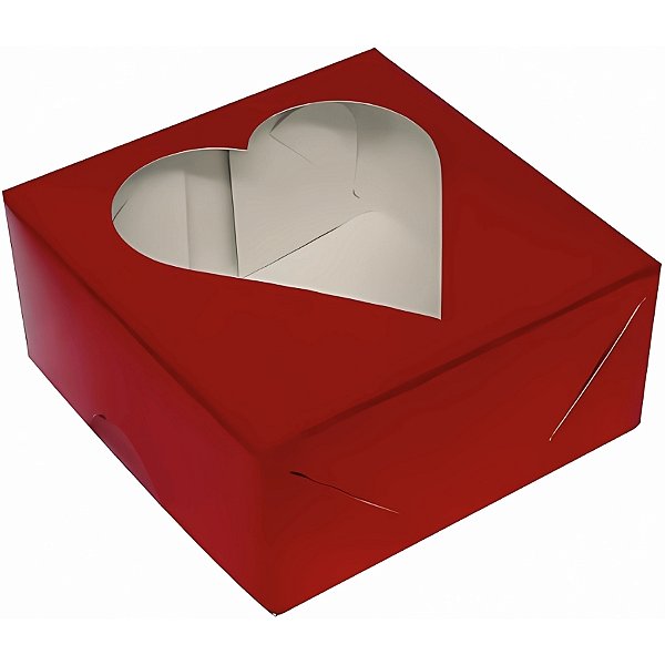 Caixa 4 Doces com Visor De Coração (7x7x3cm) Vermelho - 10 unidades - Assk - Rizzo