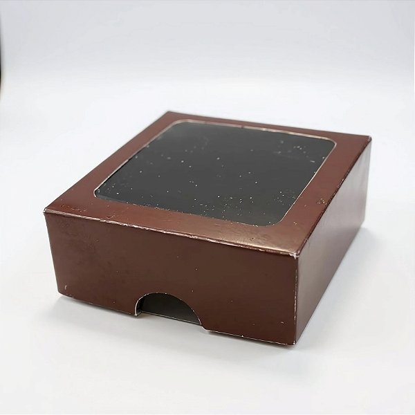 Caixa 4 Doces com Visor S16 (7x7x3cm) Marrom - 10 unidades - Assk - Rizzo