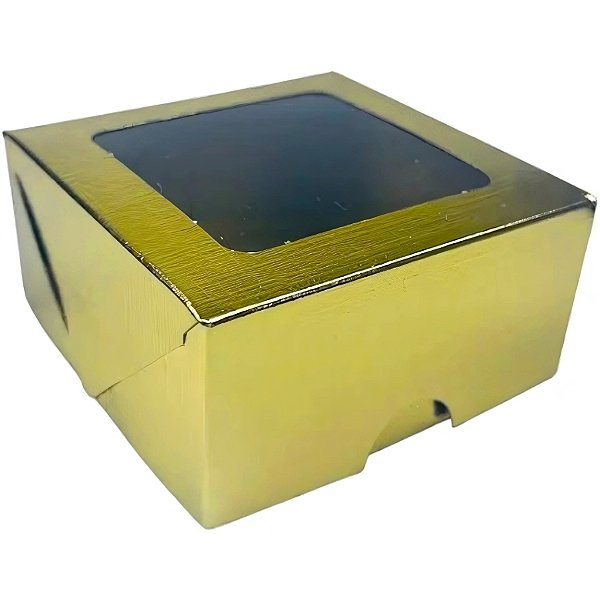 Caixa 4 Doces com Visor VC7 (7x7x4cm) Ouro - 20 unidades - Rizzo