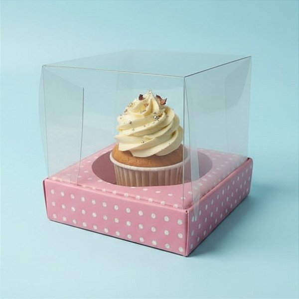 Caixa Mini Bolo M (7cm x 7cm x 7cm) Rosa com Bolinhas Brancas - 10 unidades - Assk - Rizzo