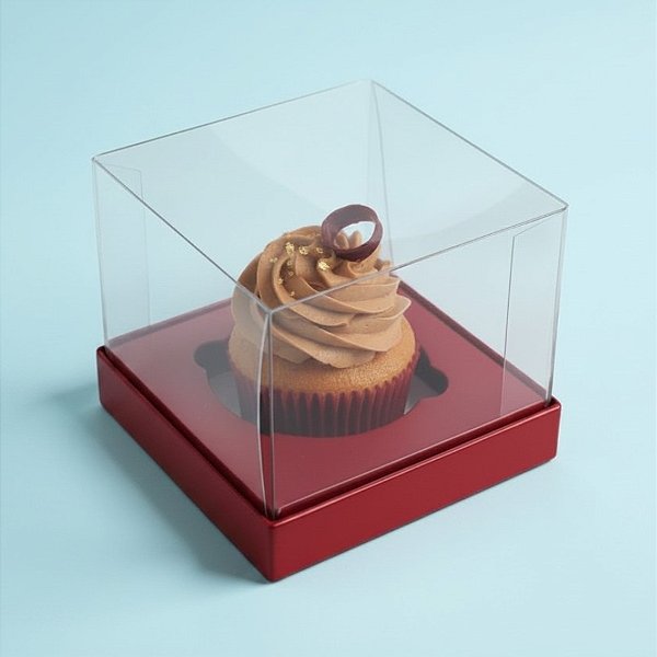 Caixa Para Mini Bolo G Pvc Base Vermelha Texturizada - 8x8x8cm - 10 unidades - Assk - Rizzo