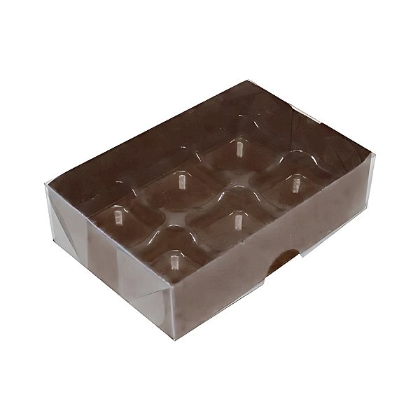 Caixa 6 Doces com Berço Tampa Transparente - 7,7x11,3x3cm -  Marrom - 10 unidades - Assk - Rizzo