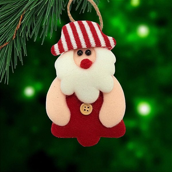 Enfeite Para Pendurar de Natal - Papai Noel Artesanal - Chapéu Listrado Vermelho e Branco - 14,5x8cm - 1 unidade - Rizzo