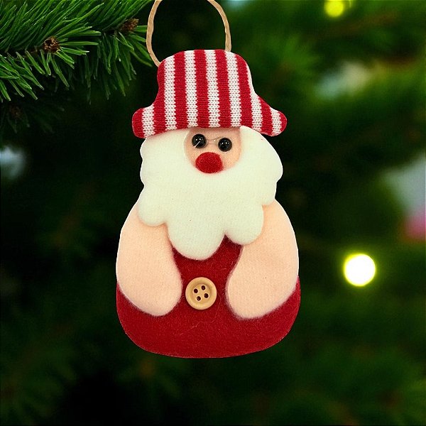Enfeite Para Pendurar de Natal - Papai Noel Artesanal - Vermelho Branco - 14,5x8cm - 1 unidade - Rizzo