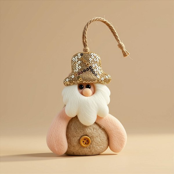 Enfeite Para Pendurar de Natal - Papai Noel Artesanal - Champagne - 14,5x8cm - 1 unidade - Rizzo