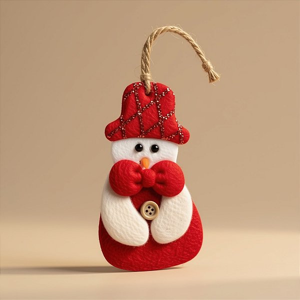 Enfeite Para Pendurar de Natal - Boneco de Neve Artesanal - Gravata Vermelha - 14,5x7cm - 1 unidade - Rizzo