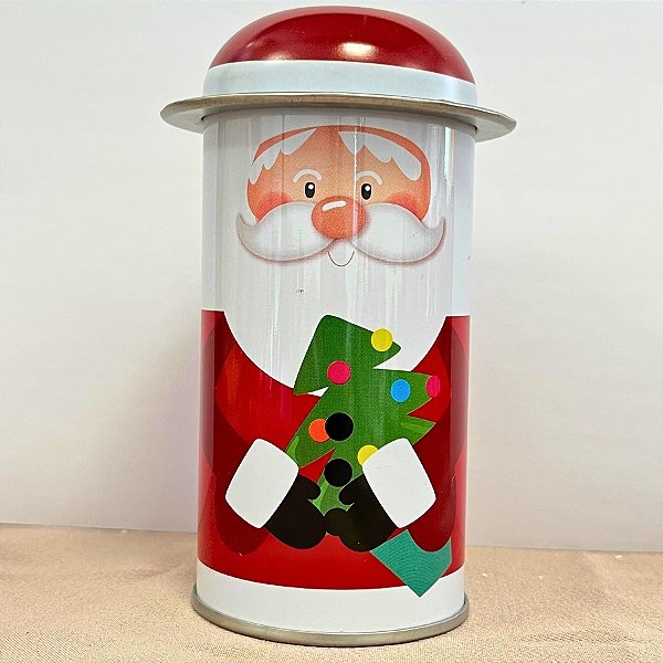 Lata De Metal De Natal - Papai Noel Segurando Árvore - 5,5x11cm - 1 unidade - Rizzo