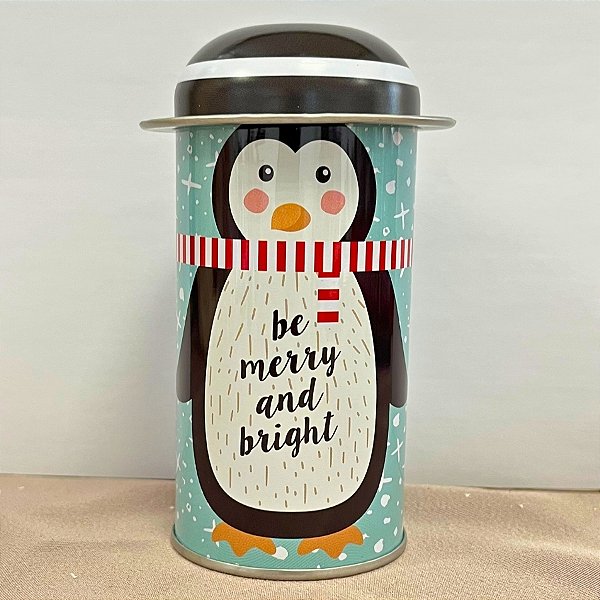 Lata De Metal De Natal - Pinguim de Cachecol - 5,5x11cm - 1 unidade - Rizzo