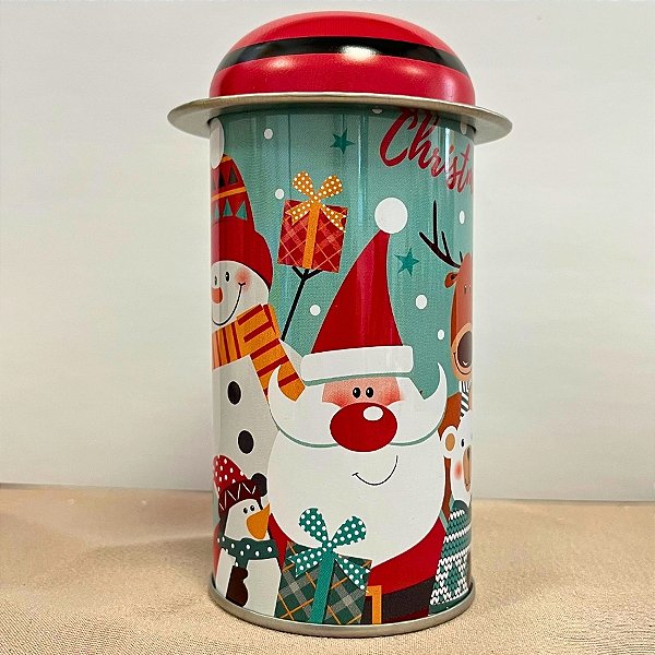 Lata De Metal De Natal - Papai Noel e Amigos - 5,5x11cm - 1 unidade - Rizzo