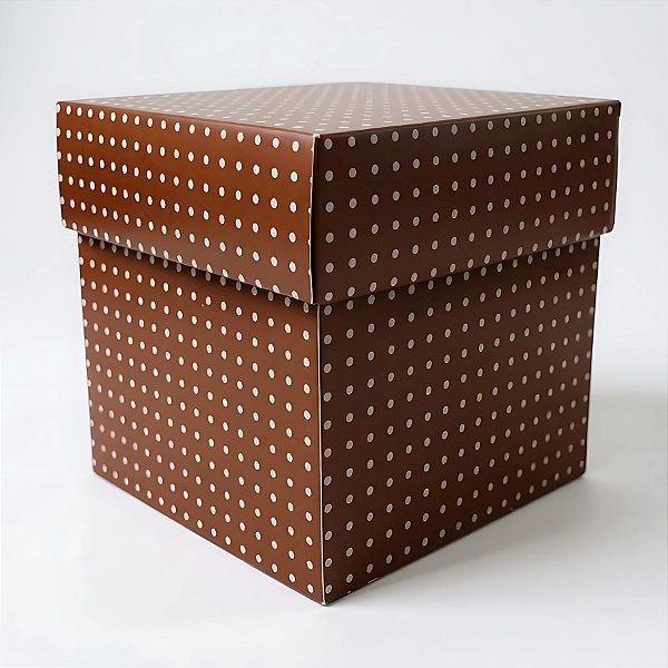 Caixa Cubo Para Presente Marrom com Bolinhas Rosa - 10x10x10cm - 10 unidades - Assk - Rizzo