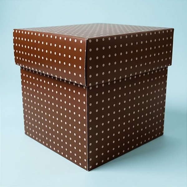 Caixa Cubo Para Presente Marrom com Bolinhas Rosa - 10x10x10cm - 10 unidades - Assk - Rizzo