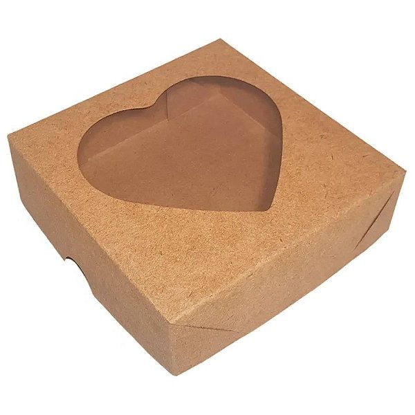 Caixa Para Doce Com Visor De Coração - 14x14x4cm - Kraft - 10 unidades - Assk - Rizzo