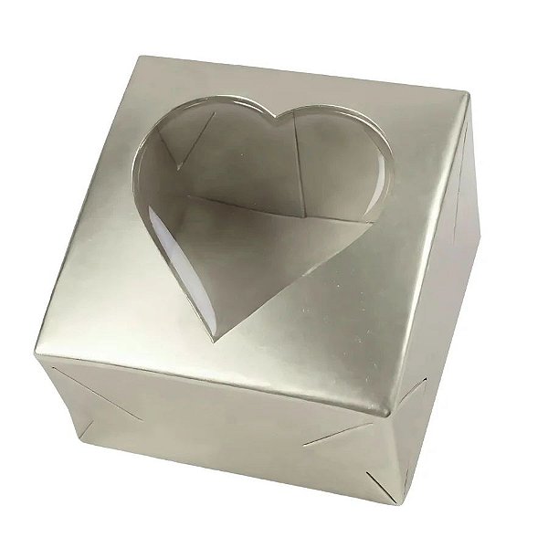 Caixa Para Doces Com Visor De Coração - Prata - 5,5x5x3cm - 10 unidades - Assk - Rizzo