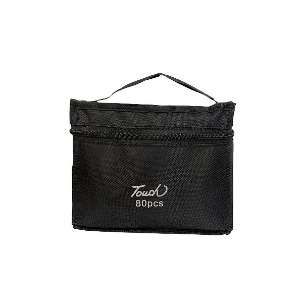 Kit Canetinhas Marcadores Para Colorir Touch Com Estojo Preto - 21x17x10,5cm - 80 unidades - Rizzo