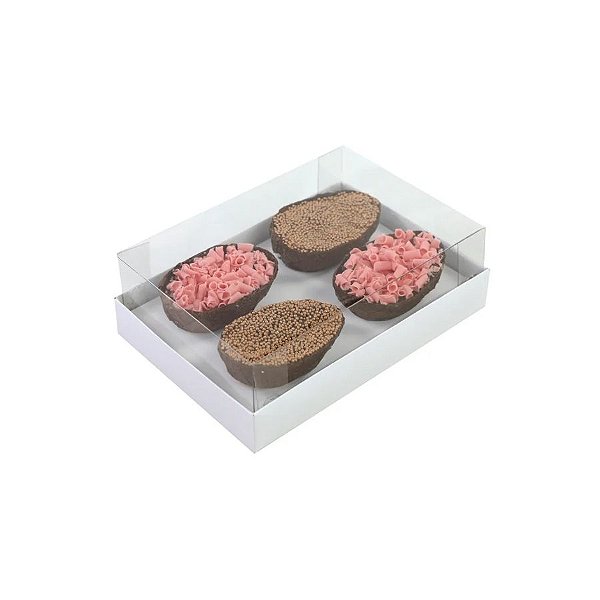 Caixa Degustação Para Quatro Mini Ovos De 50g - Branco Liso - 15,8x10,6x6cm - 6 unidades - Cromus - Rizzo