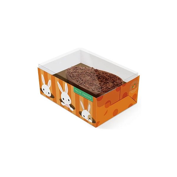Caixa Para Meio Ovo 350g Com Colher - Coelhinho Sai Da Toca Laranja Basic - 16x10x21cm - 6 unidades - Cromus - Rizzo