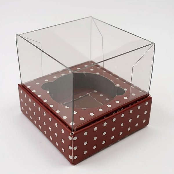 Caixa Mini Bolo P (5x5x5cm) Vinho com Bolinhas Brancas - 10 unidades - Assk - Rizzo