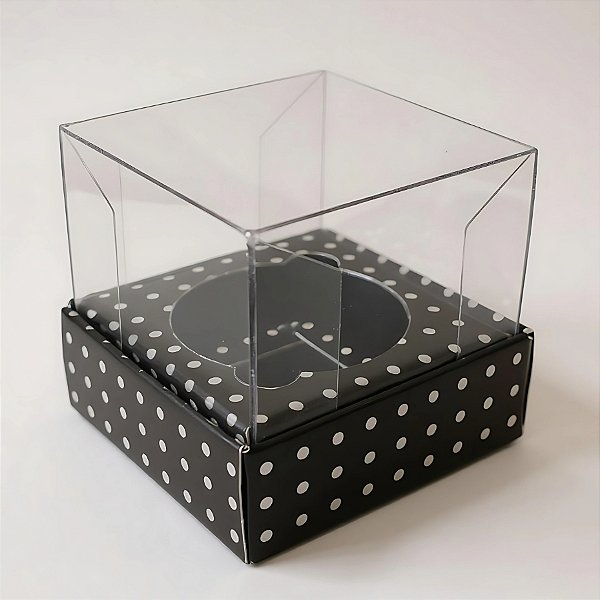Caixa Mini Bolo P (5x5x5cm) Preto com Bolinhas Brancas - 10 unidades - Assk - Rizzo