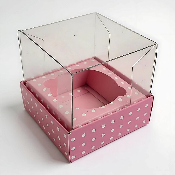 Caixa Mini Bolo P (5x5x5cm) Rosa com Bolinhas Brancas - 10 unidades - Assk - Rizzo
