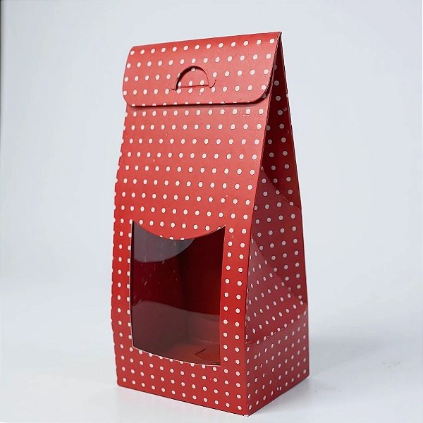 Sacola Para Lembrancinha P com Visor - Vermelho com Bolinhas Brancas - 7,5x19x6cm - 10 unidades - Assk - Rizzo