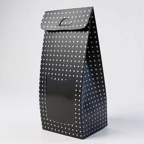 Sacola Para Lembrancinha P com Visor - Preto com Bolinhas Brancas - 7,5x19x6cm - 10 unidades - Assk - Rizzo