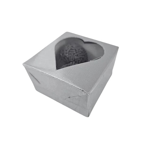 Caixa Para Doces Texturizada Com Visor De Coração - Prata - 5,5x5x3cm - 10 unidades - Assk - Rizzo