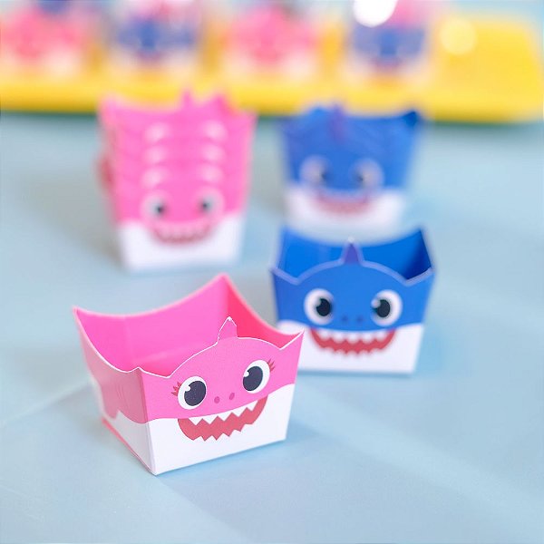 Forminha para doces Cachepot Festa Baby Shark Azul e Rosa - 24 Unidades - Cromus - Rizzo Festas