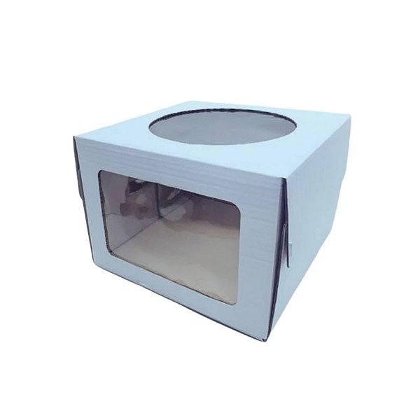 Caixa Bolo Duplo Visor - Branca - 36,5x36,5x20cm - 1 unidade - Rizzo