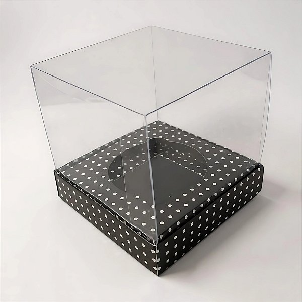 Caixa Mini Bolo G (8cm x 8cm x 8cm) Preto com Bolinhas Brancas - 10 unidades - Assk - Rizzo