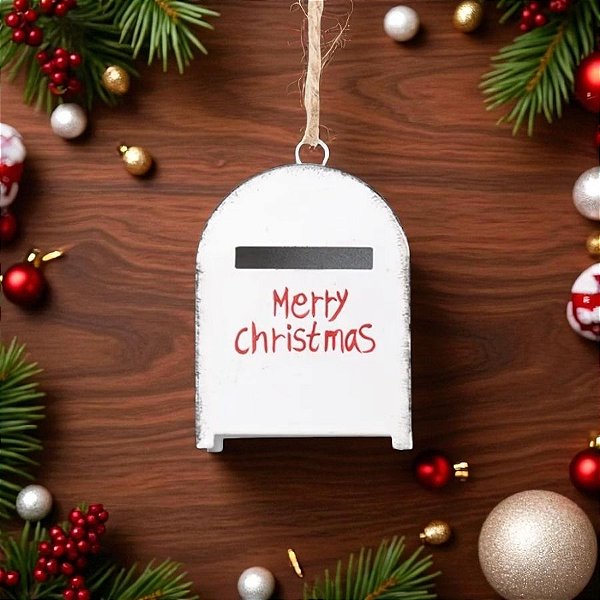 Enfeite Para Pendurar De Natal - Caixa de Correio - Branco - 6cm - 1 unidade - Cromus - Rizzo