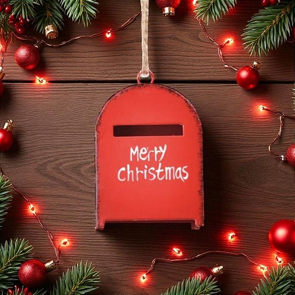 Enfeite Para Pendurar De Natal - Caixa de Correio - Vermelho - 6cm - 1 unidade - Cromus - Rizzo