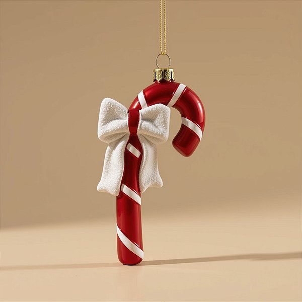 Enfeite Para Pendurar De Natal - Candy Cane Com Laço - 14cm - 1 unidade - Cromus - Rizzo