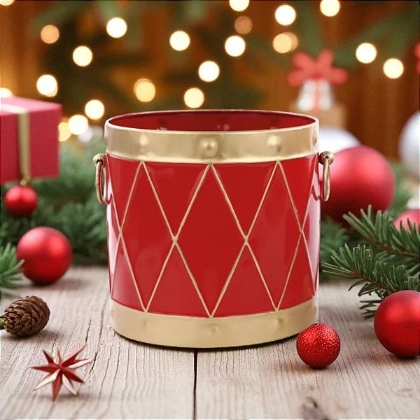 Enfeite De Natal - Tambor - Vermelho e Dourado - 20x20,5cm - 1 unidade - Cromus - Rizzo