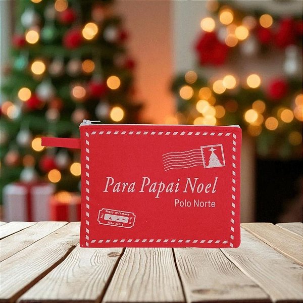 Bolsinha Em Feltro De Natal - Carta Para Papai Noel - Vermelho e Branco- 17x13cm - 1 unidade - Cromus - Rizzo