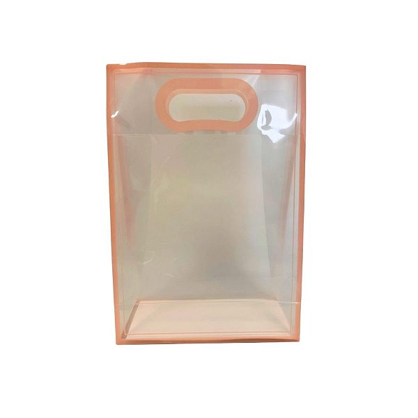 Sacola Transparente PVC com Alça - Coral - 18x8x26cm - 1 unidade - Rizzo
