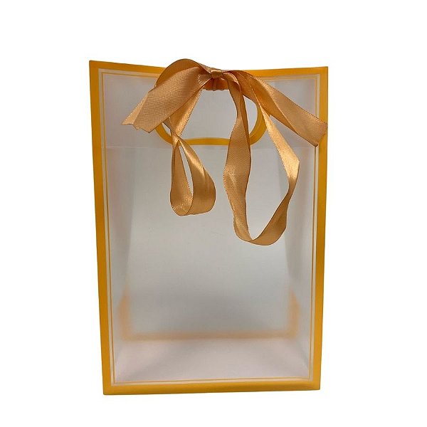 Sacola Transparente PVC com Alça e Fita  - Laranja Claro - 26x18x8cm - 1 unidade - Rizzo