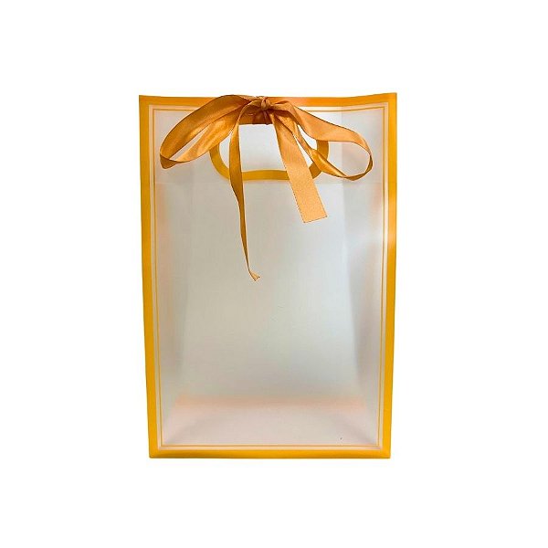 Sacola Transparente PVC com Alça e Fita  - Laranja Claro - 35x24x10cm - 1 unidade - Rizzo