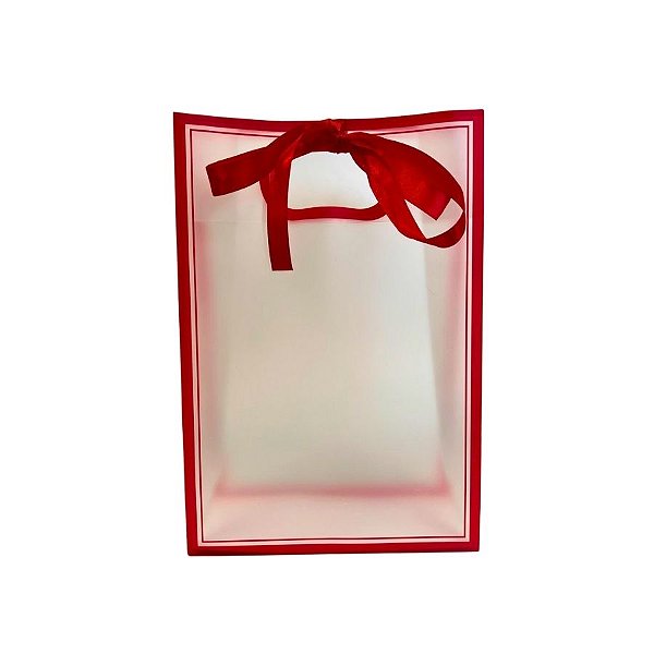 Sacola Transparente PVC com Alça e Fita  - Vermelha - 35x24x10cm - 1 unidade - Rizzo