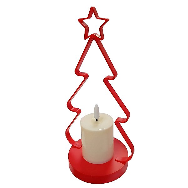 Enfeite Moldura Arvore De Natal com Vela LED - Vermelha - 11x22x9,5cm - 1 unidade - Artlille - Rizzo