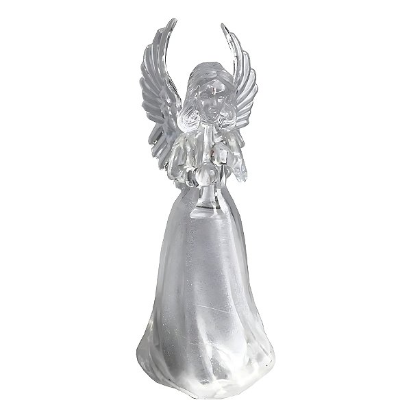 Enfeite Decorativo com Led - Anjo Transparente Tocando Corneta - 4,5x11,5x4,5 - 1 unidade - Artlille - Rizzo