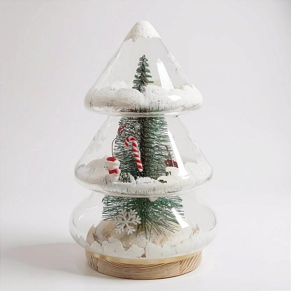 Enfeite Árvore De Natal De Vidro com LED - Papai Subindo Arvore - 11x17,5x11cm - 1 unidades - Artlille - Rizzo