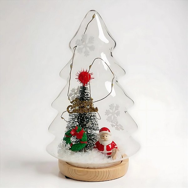 Enfeite Árvore De Natal De Vidro com LED - Papai Noel na Neve - 10x18,5x8cm - 1 unidades - Artlille - Rizzo
