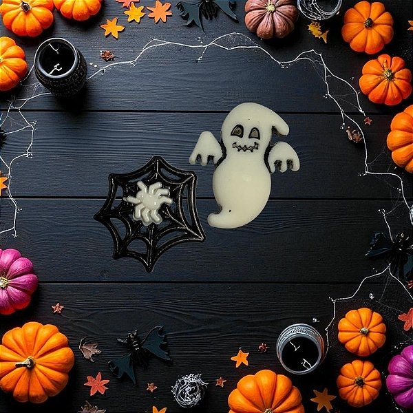 Aplique Decorativo De Hallowen - Fantasma e Teia De Aranha - Branco e Preto - 1,5cm - 10 unidades - Rizzo