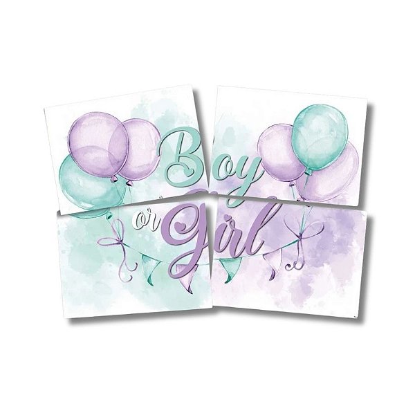 Painel Decorativo 4 Lâminas - Chá Revelação - Rosa e Azul - 128x90cm - 1 unidade - Festcolor - Rizzo