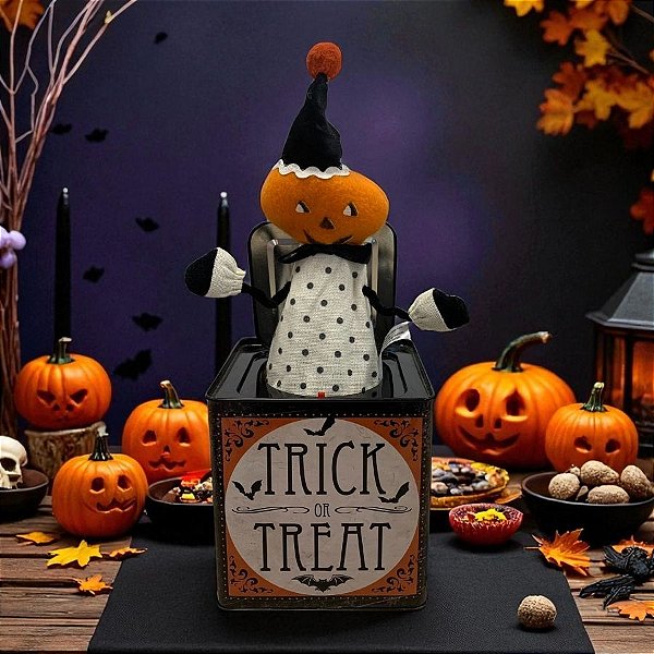 Brinquedo de Halloween com Movimento - Caixa Surpresa Abobóra - 13,5x13,5x13,5cm - 1 unidade - Rizzo
