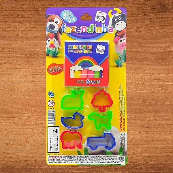 Kit Massinha de Modelar Fazendinha com 6 Forminhas - 6 Cores - 1 unidades - Rizzo