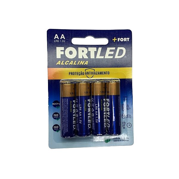 Pilha Alcalina Média (AA) 1,5V  - 4 unidades - Fortled  - Rizzo