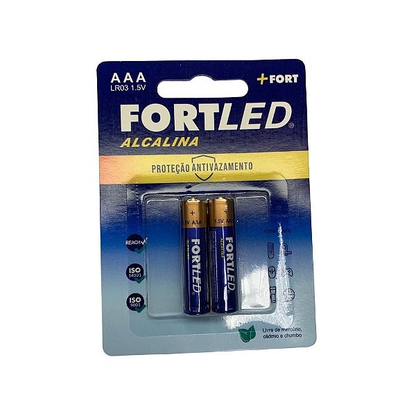 Pilha Alcalina Pequena (AAA) 1,5V  - 2 unidades - Fortled  - Rizzo