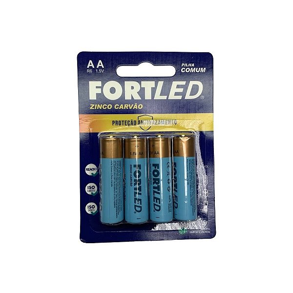 Pilha Comum Média (AA) Zinco 1,5V  - 4 unidades - Fortled  - Rizzo